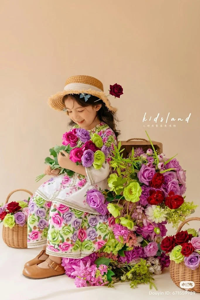 Pastel Rose Garden Two-Piece Kurti Set for Girls