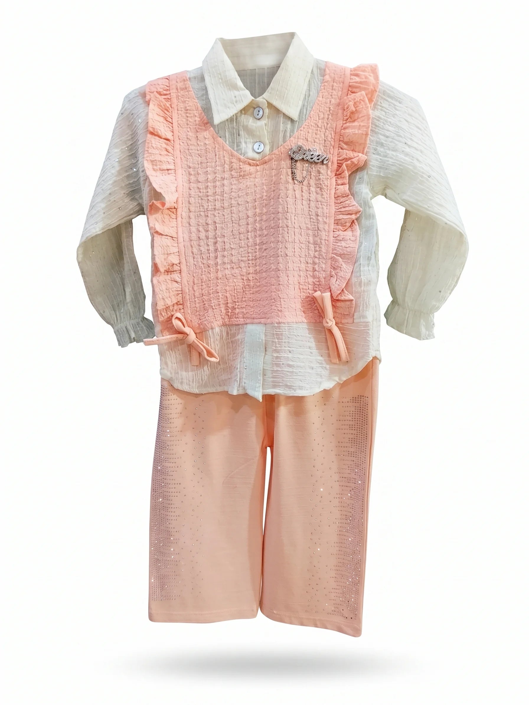 Children outfit white shirt pink ruffled vest