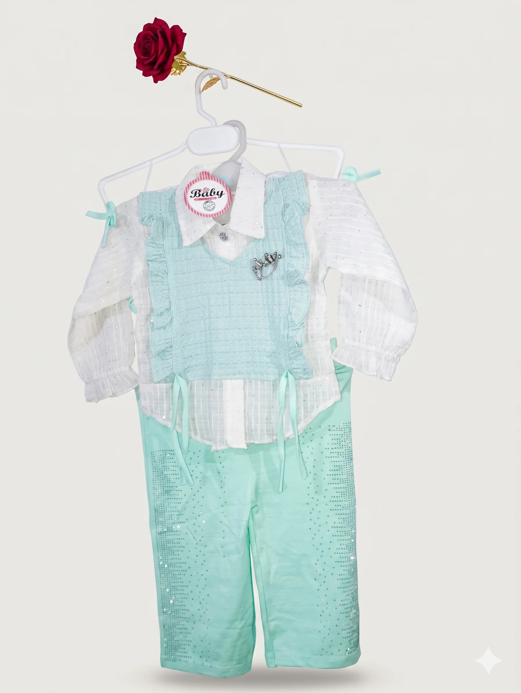 Baby outfit light blue top green pants