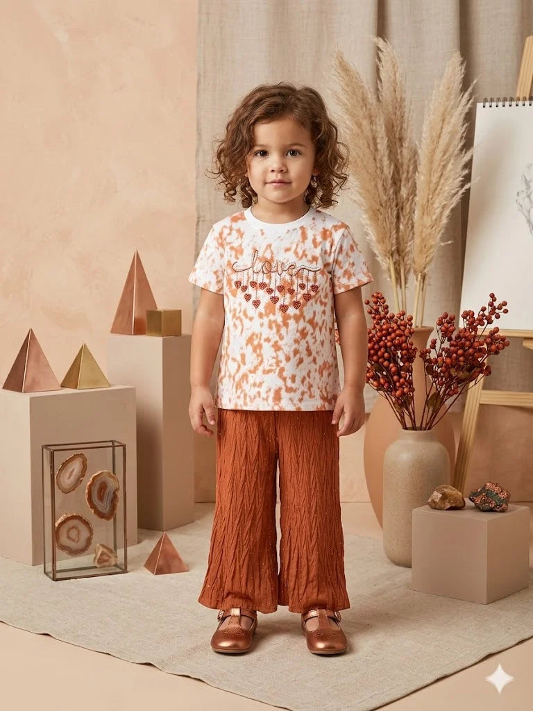 Girls Tie-Dye Tee & Crinkle Wide-Leg Trouser Set