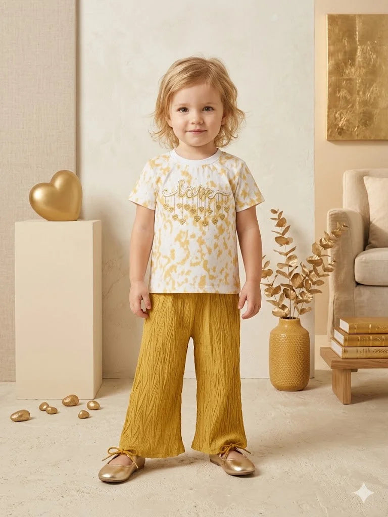 Girls Tie-Dye Tee & Crinkle Wide-Leg Trouser Set