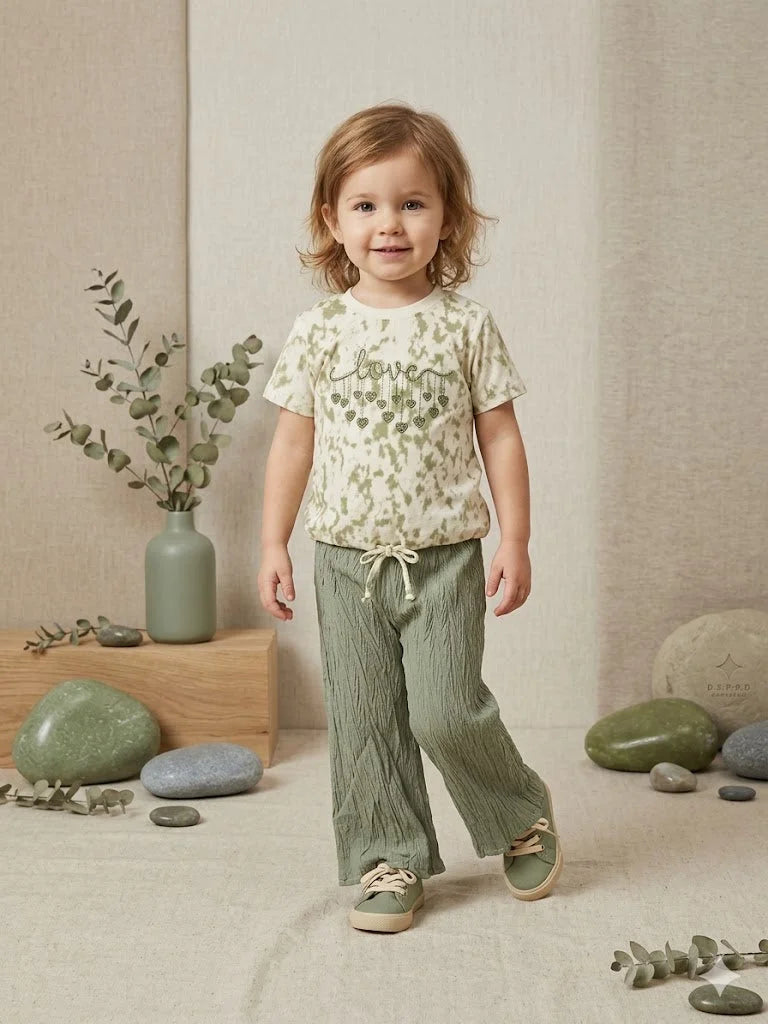 Girls Tie-Dye Tee & Crinkle Wide-Leg Trouser Set