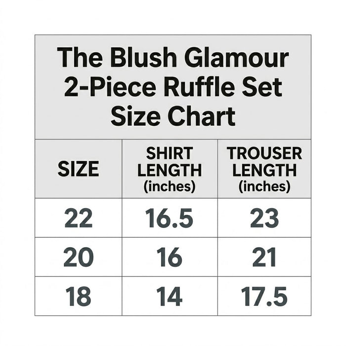 The Blush Glamour 2-Piece Ruffle Set size chart