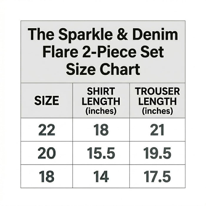 The Sparkle & Denim Flare 2-Piece Set size chart