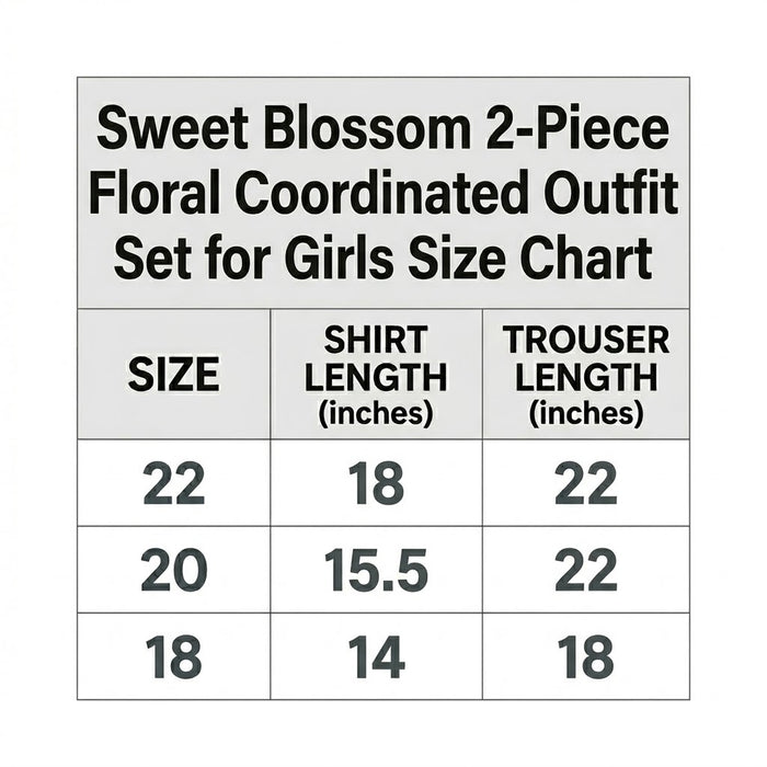 Sweet Blossom 2-Piece Floral Coordinated Outfit Set for Girls size chart