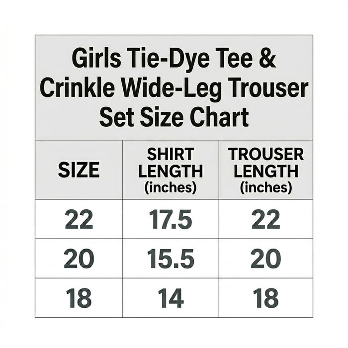 Girls Tie-Dye Tee & Crinkle Wide-Leg Trouser Set size chart